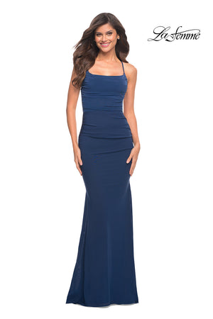 La Femme 30493 prom dress images.  La Femme 30493 is available in these colors: Emerald, Navy, Red.