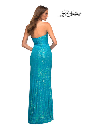 La Femme 30497 prom dress images.  La Femme 30497 is available in these colors: Aqua, Champagne, Light Periwinkle.