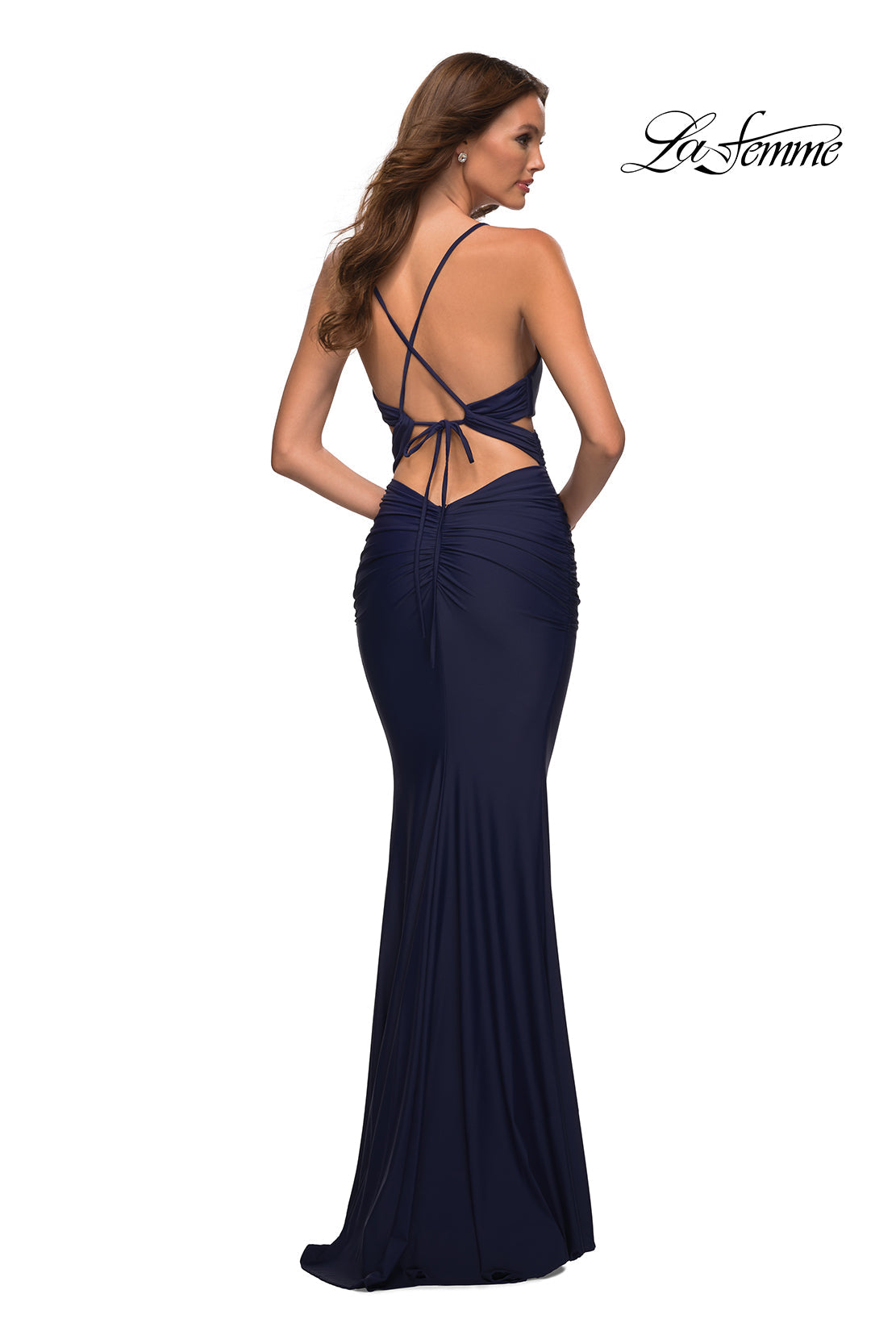 La Femme 30510 prom dress images.  La Femme 30510 is available in these colors: Navy, Red.