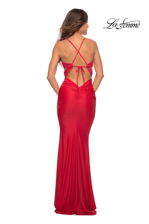 La Femme 30510 prom dress images.  La Femme 30510 is available in these colors: Navy, Red.