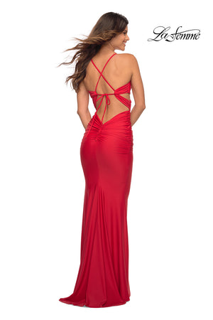 La Femme 30510 prom dress images.  La Femme 30510 is available in these colors: Navy, Red.