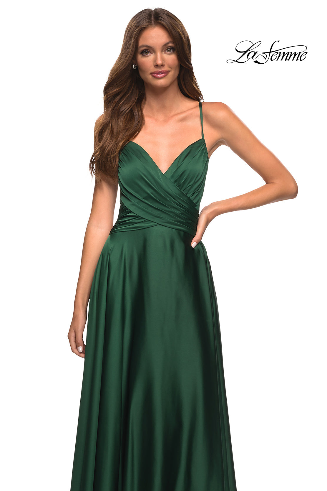 La Femme 30512 prom dress images.  La Femme 30512 is available in these colors: Emerald, Navy, Wine.