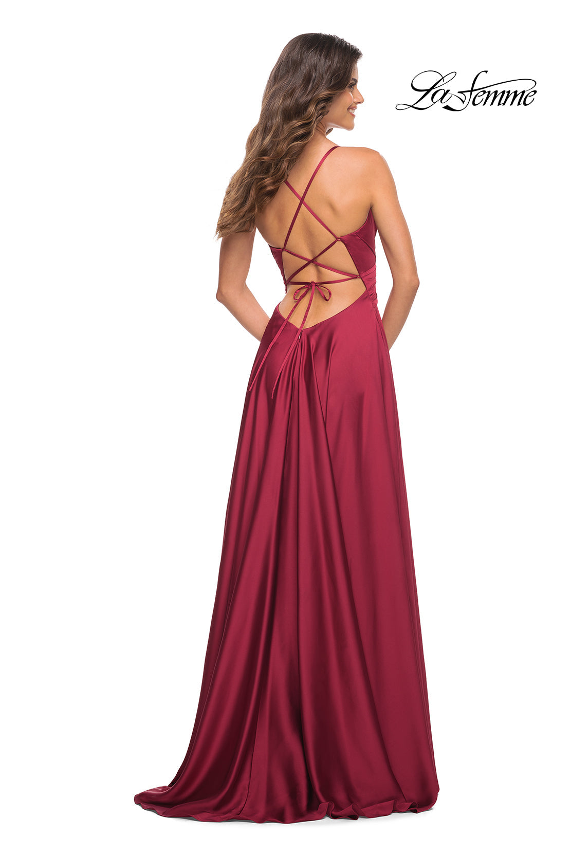 La Femme 30512 prom dress images.  La Femme 30512 is available in these colors: Emerald, Navy, Wine.
