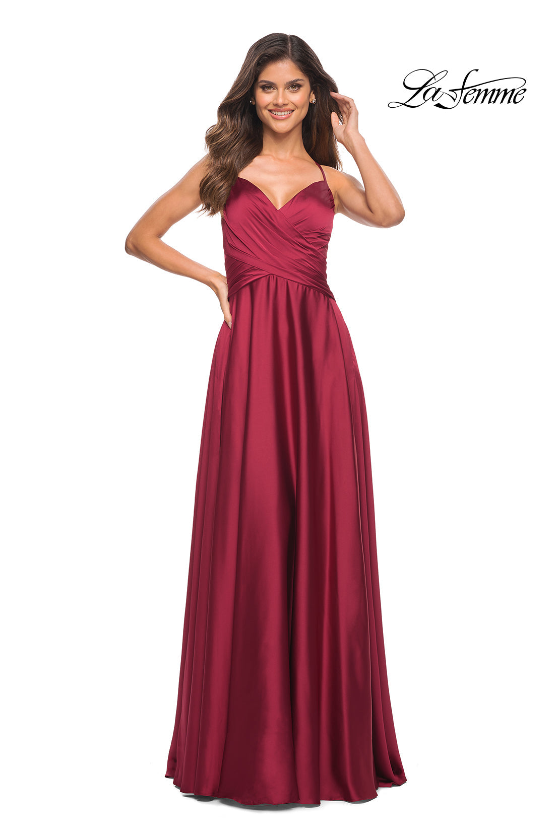 La Femme 30512 prom dress images.  La Femme 30512 is available in these colors: Emerald, Navy, Wine.