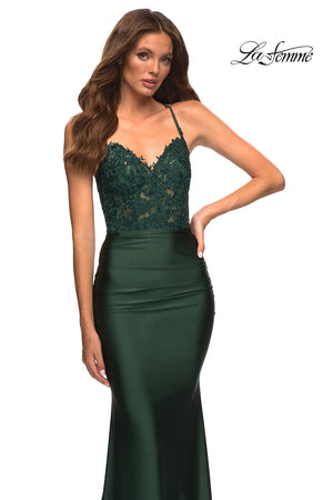La Femme 30521 prom dress images.  La Femme 30521 is available in these colors: Black, Dark Berry, Dark Emerald, Navy.