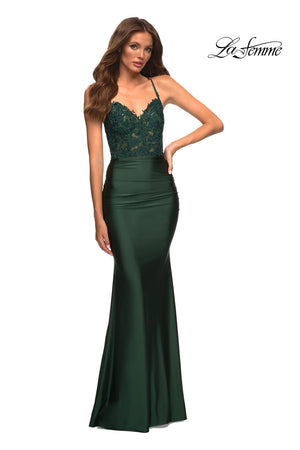 La Femme 30521 prom dress images.  La Femme 30521 is available in these colors: Black, Dark Berry, Dark Emerald, Navy.
