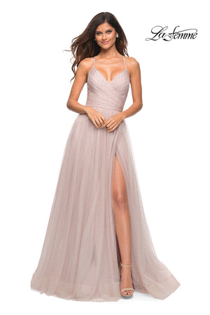 La Femme 30536 prom dress images.  La Femme 30536 is available in these colors: Mauve, Navy, Sage.