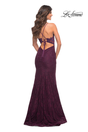 La Femme 30537 prom dress images.  La Femme 30537 is available in these colors: Dark Berry, Dark Emerald, Royal Blue.