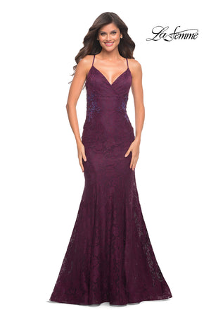 La Femme 30537 prom dress images.  La Femme 30537 is available in these colors: Dark Berry, Dark Emerald, Royal Blue.