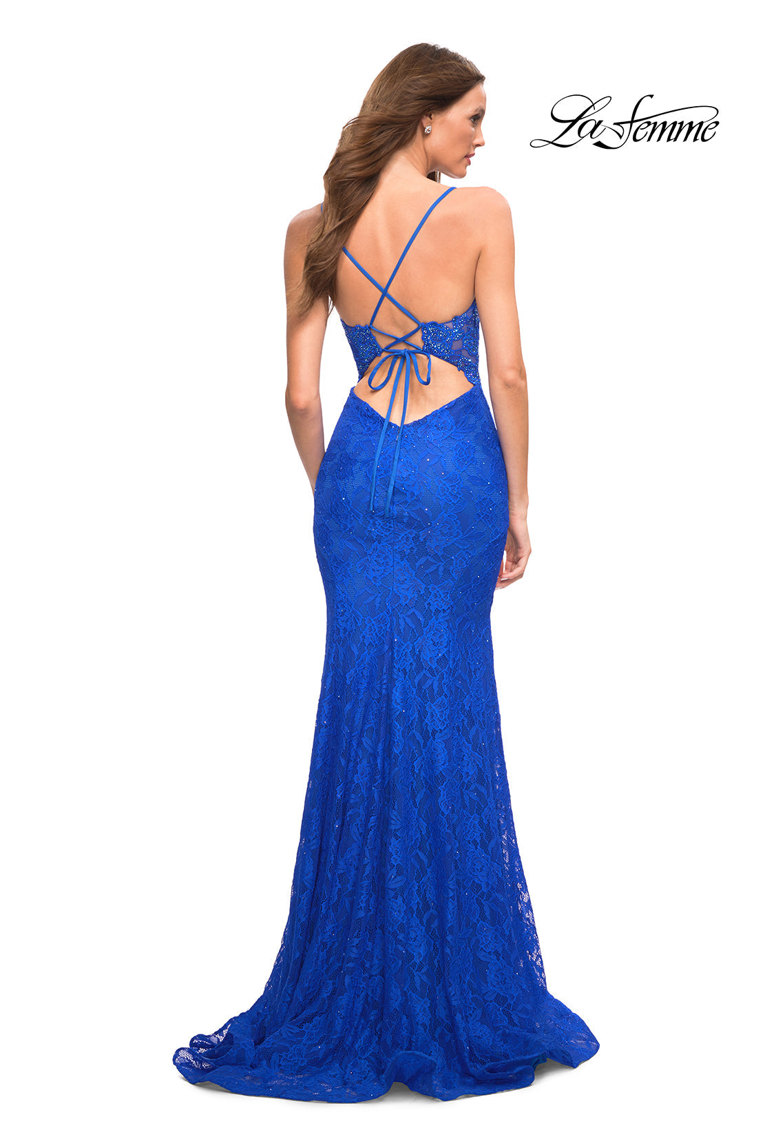 La Femme 30537 prom dress images.  La Femme 30537 is available in these colors: Dark Berry, Dark Emerald, Royal Blue.