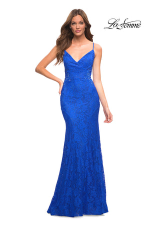 La Femme 30537 prom dress images.  La Femme 30537 is available in these colors: Dark Berry, Dark Emerald, Royal Blue.