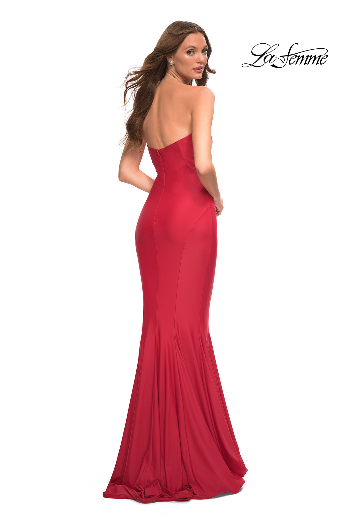 La Femme 30549 prom dress images.  La Femme 30549 is available in these colors: Black, Dark Emerald, Lavender, Red, Royal Blue.