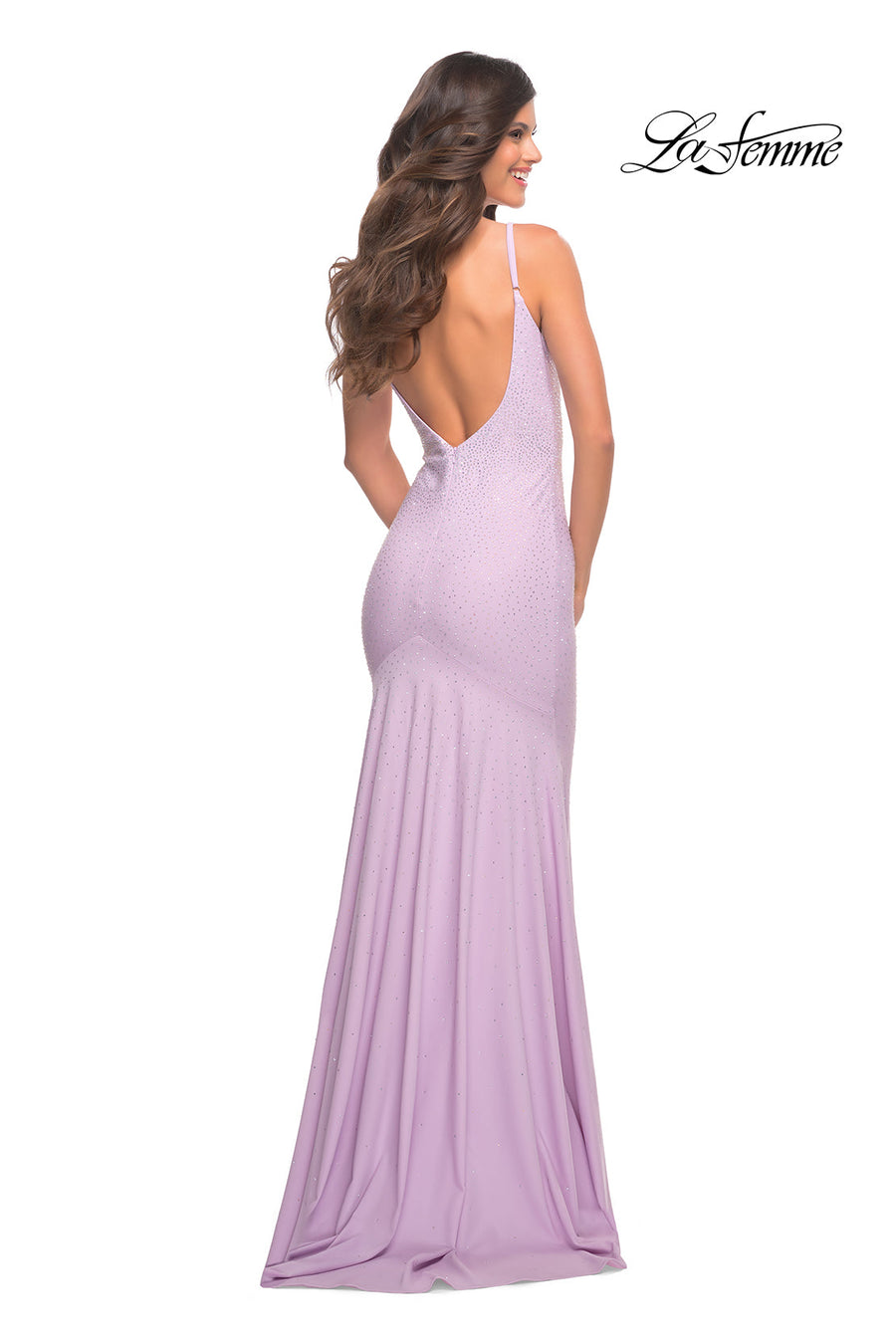 La Femme 30563 prom dress images.  La Femme 30563 is available in these colors: Cloud Blue, Light Coral, Periwinkle.
