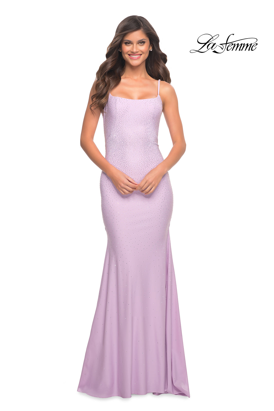 La Femme 30563 prom dress images.  La Femme 30563 is available in these colors: Cloud Blue, Light Coral, Periwinkle.