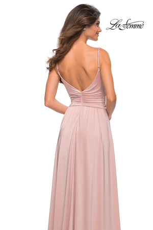 La Femme 30571 prom dress images.  La Femme 30571 is available in these colors: Dark Berry, Light Gold, Mauve, Navy, Silver.