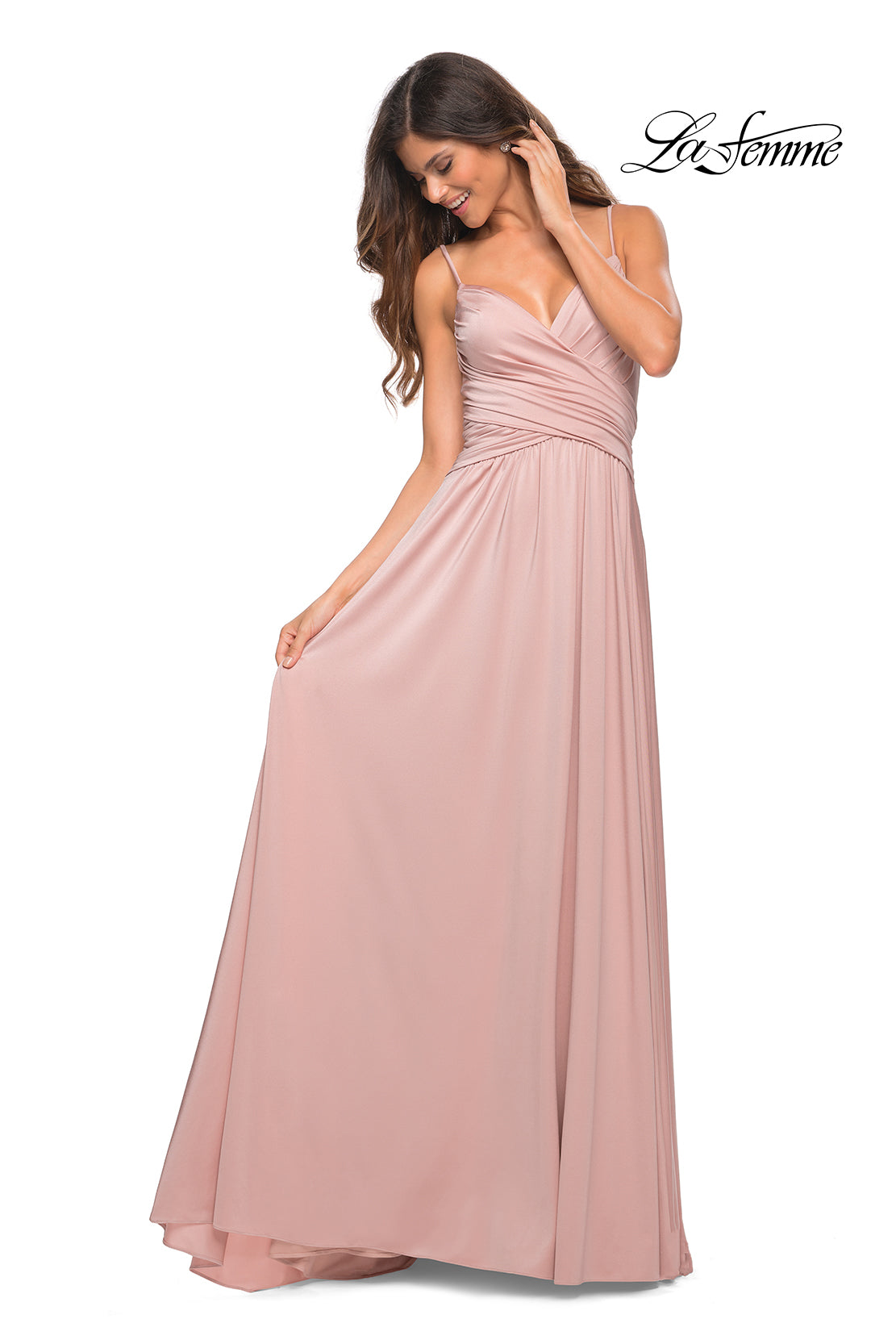 La Femme 30571 prom dress images.  La Femme 30571 is available in these colors: Dark Berry, Light Gold, Mauve, Navy, Silver.