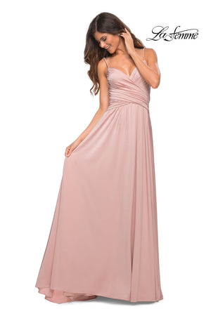 La Femme 30571 prom dress images.  La Femme 30571 is available in these colors: Dark Berry, Light Gold, Mauve, Navy, Silver.