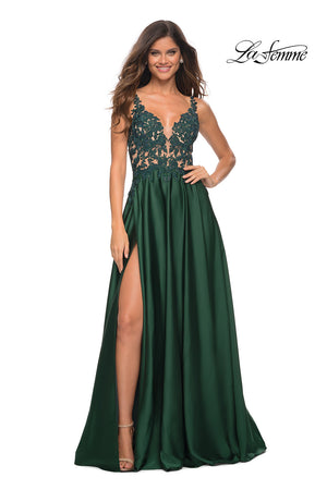 La Femme 30580 prom dress images.  La Femme 30580 is available in these colors: Emerald, Navy.