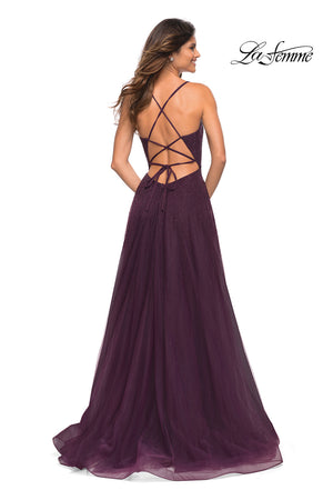 La Femme 30581 prom dress images.  La Femme 30581 is available in these colors: Dark Berry, Dusty Mauve.