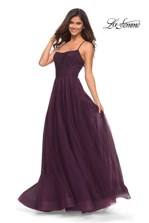La Femme 30581 prom dress images.  La Femme 30581 is available in these colors: Dark Berry, Dusty Mauve.