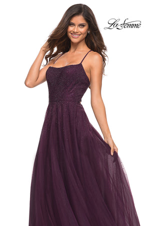 La Femme 30581 prom dress images.  La Femme 30581 is available in these colors: Dark Berry, Dusty Mauve.