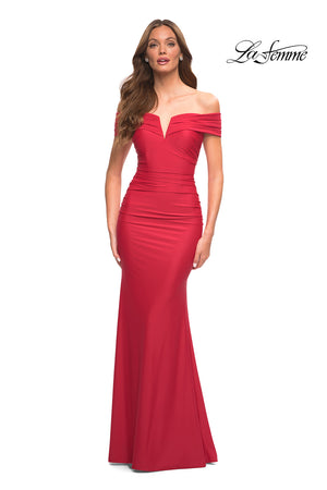 La Femme 30582 prom dress images.  La Femme 30582 is available in these colors: Black, Dark Emerald, Navy, Red.