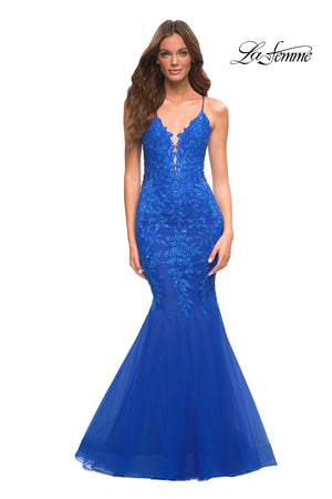 La Femme 30584 prom dress images.  La Femme 30584 is available in these colors: Black, Dark Berry, Dark Emerald, Dusty Mauve, Lilac Mist, Royal Blue, Sage.