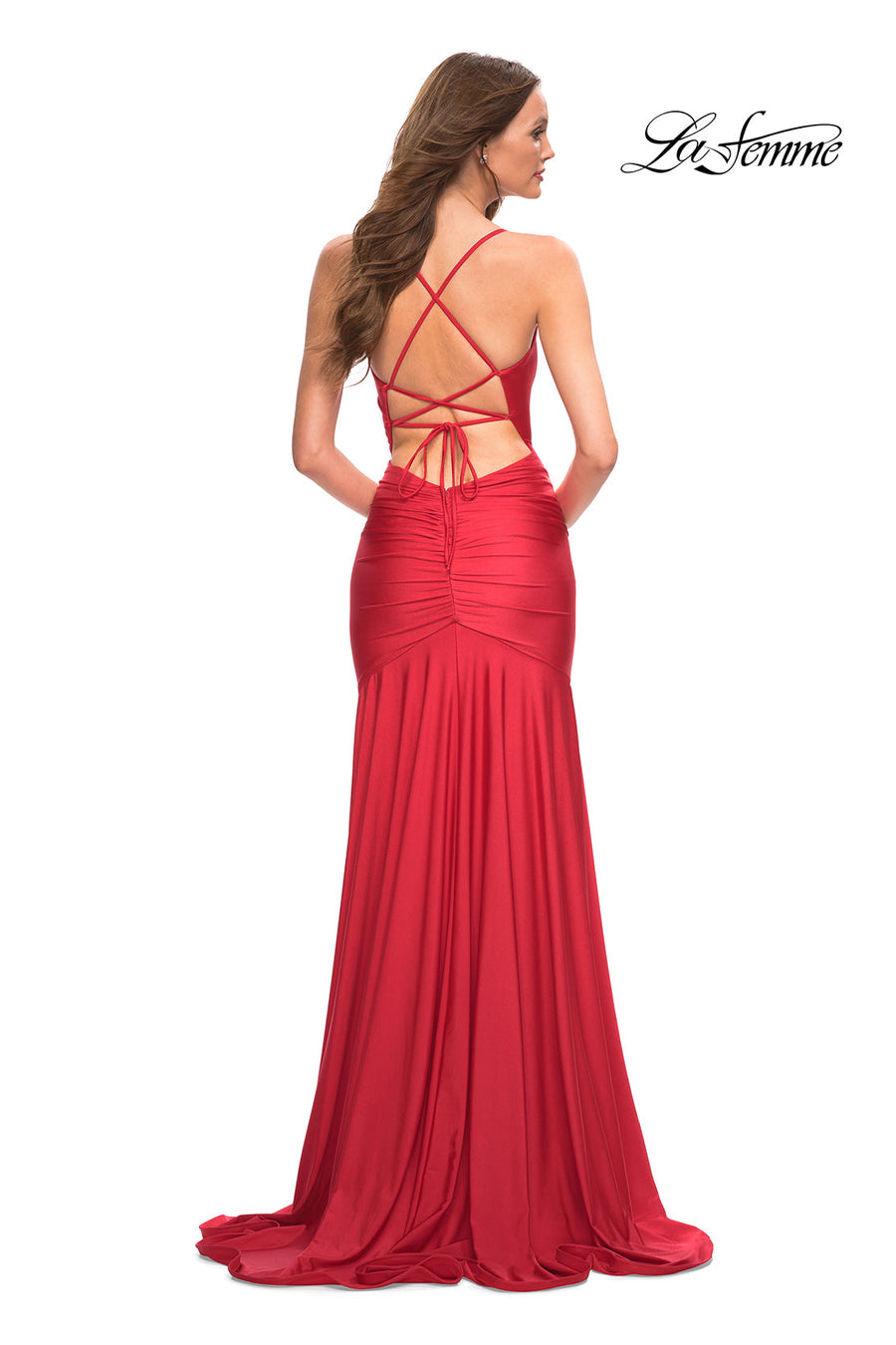 La Femme 30587 prom dress images.  La Femme 30587 is available in these colors: Black, Dark Emerald, Red, Royal Blue.