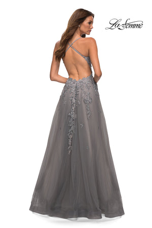 La Femme 30591 prom dress images.  La Femme 30591 is available in these colors: Champagne, Platinum.