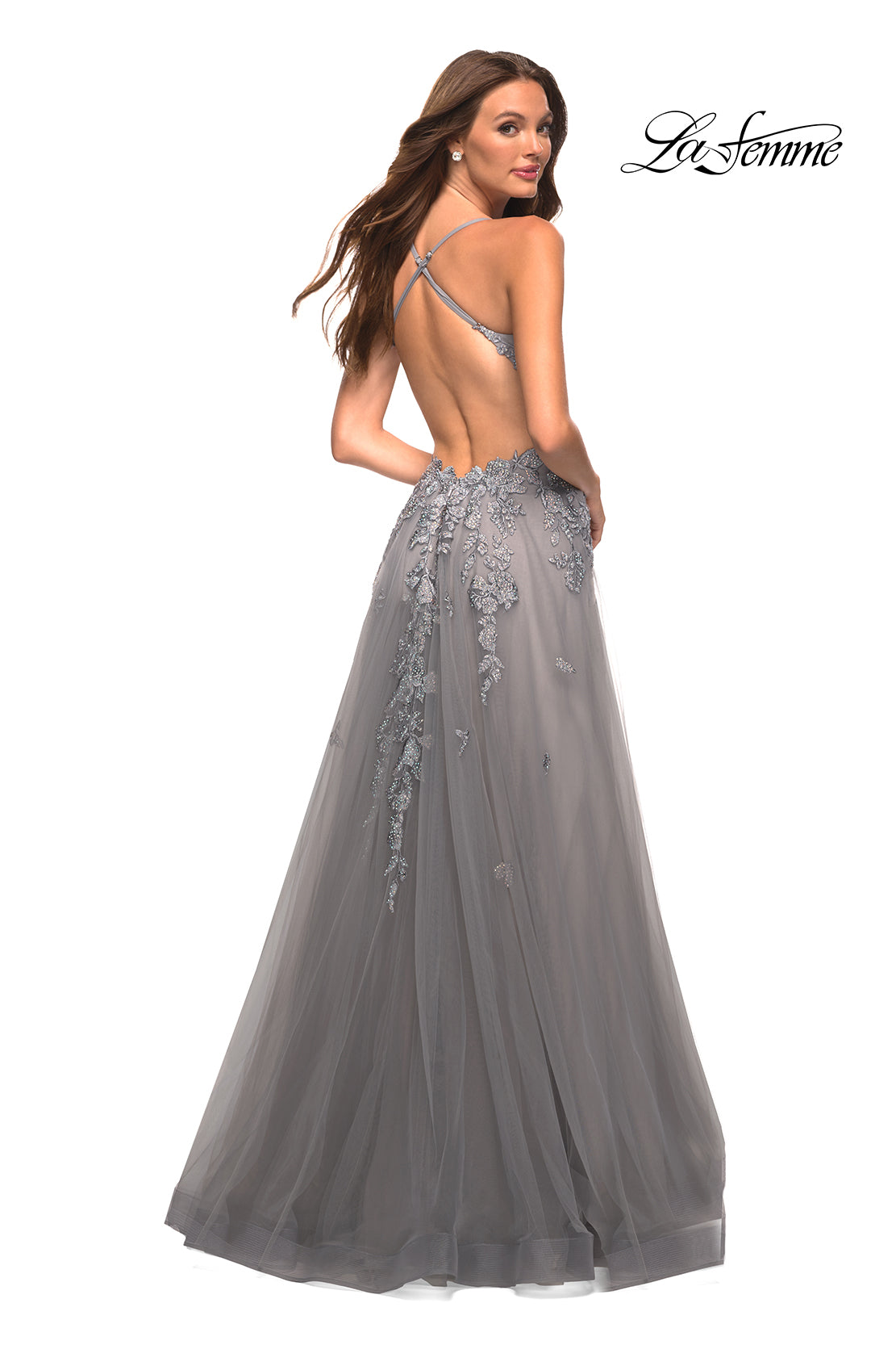 La Femme 30591 prom dress images.  La Femme 30591 is available in these colors: Champagne, Platinum.