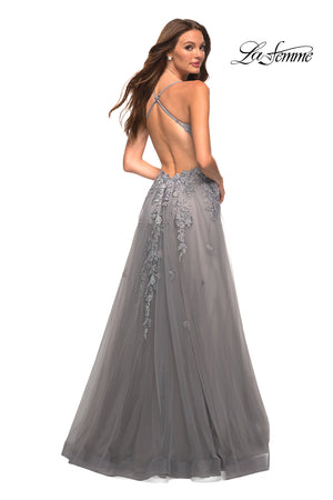 La Femme 30591 prom dress images.  La Femme 30591 is available in these colors: Champagne, Platinum.