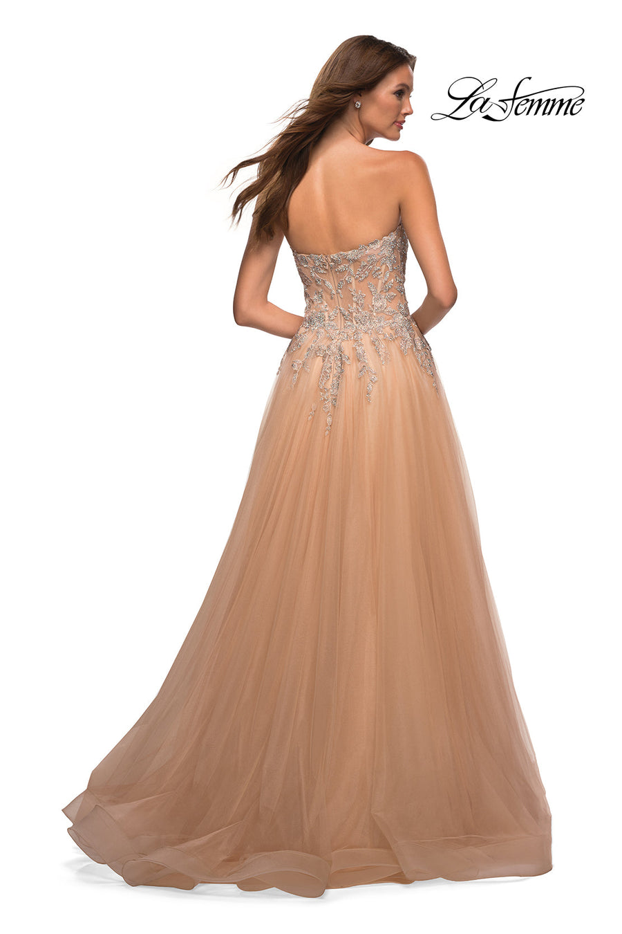 La Femme 30592 prom dress images.  La Femme 30592 is available in these colors: Champagne, Navy.