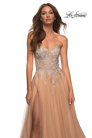 La Femme 30592 prom dress images.  La Femme 30592 is available in these colors: Champagne, Navy.