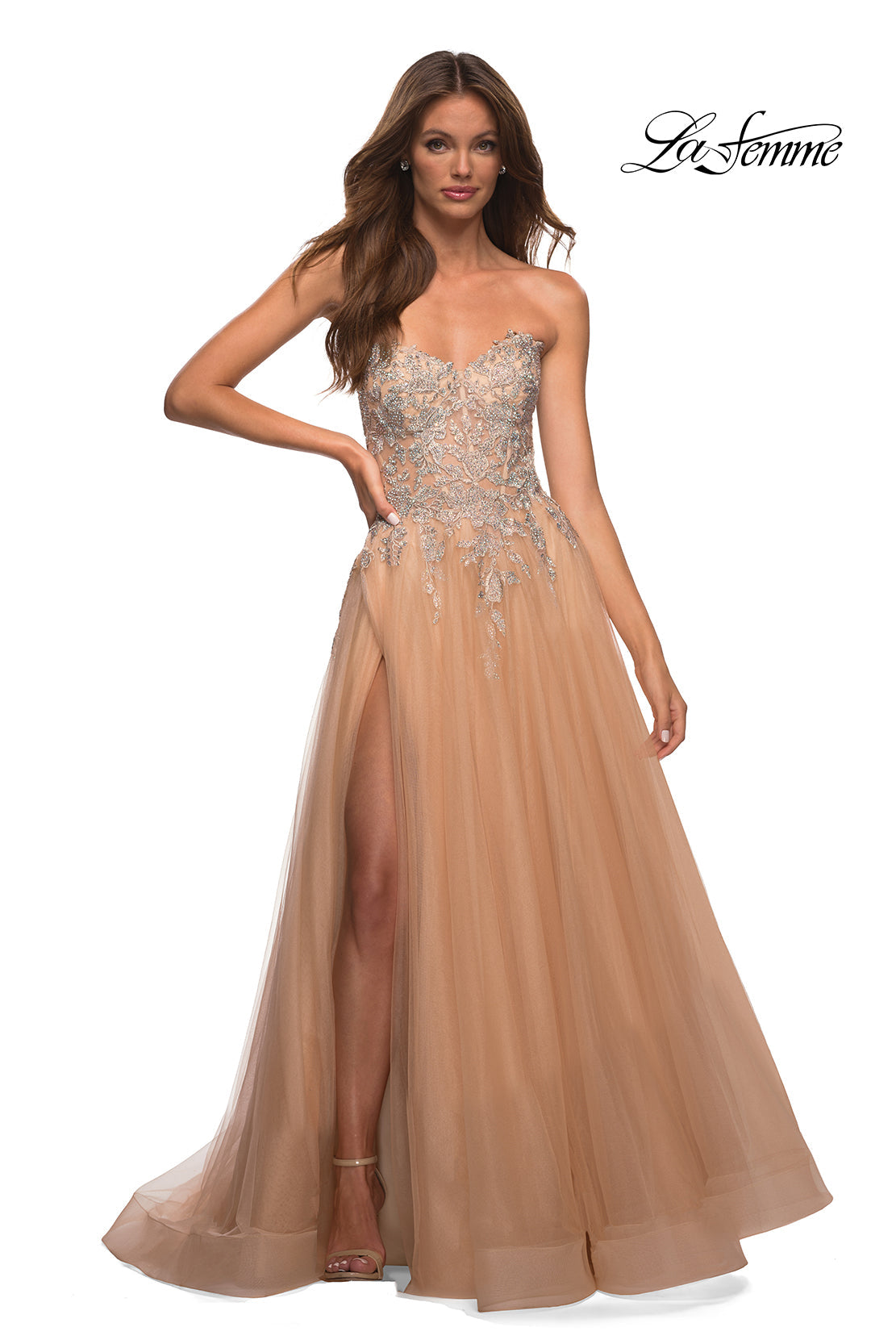 La Femme 30592 prom dress images.  La Femme 30592 is available in these colors: Champagne, Navy.