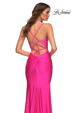 La Femme 30601 prom dress images.  La Femme 30601 is available in these colors: Neon Pink.