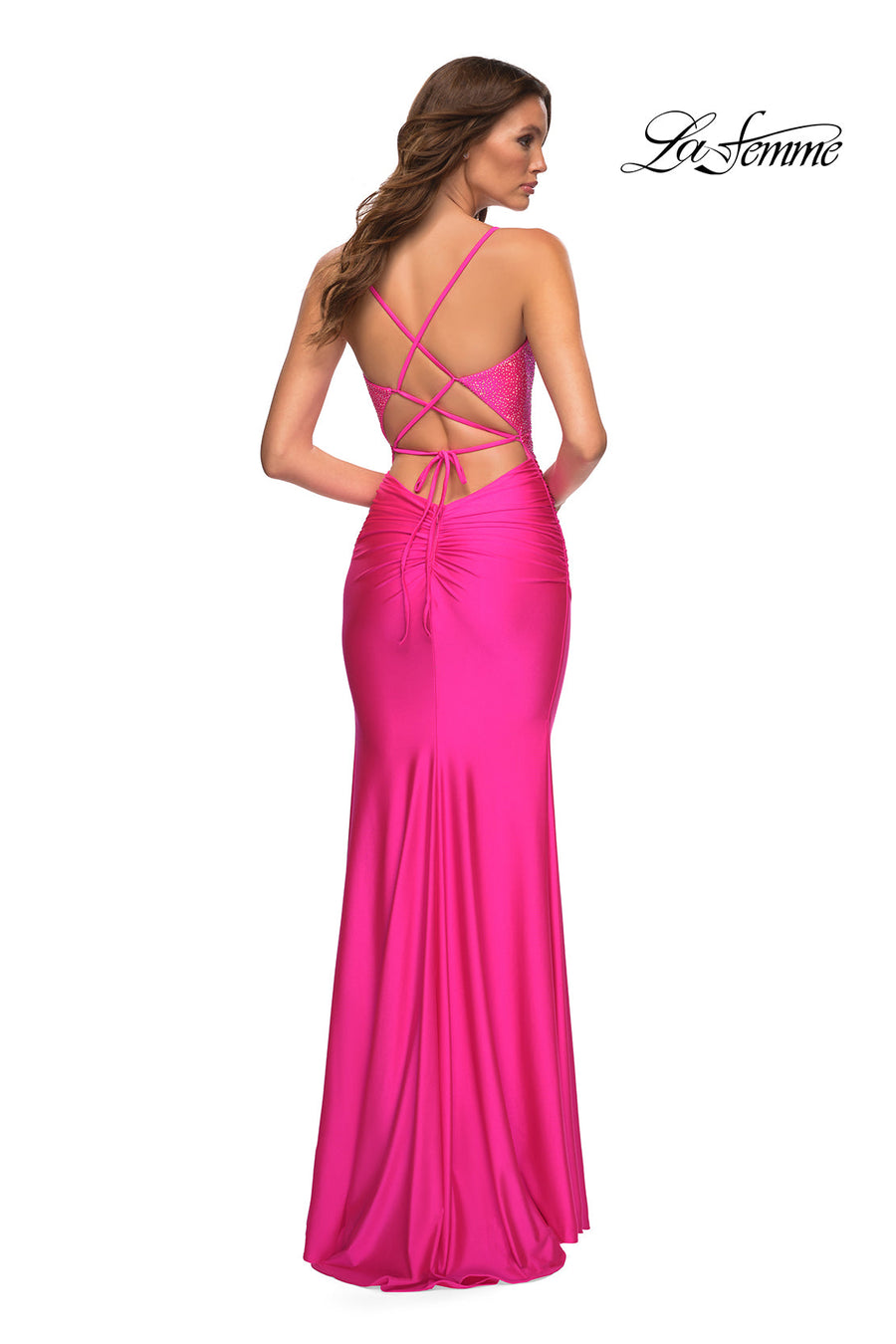 La Femme 30601 prom dress images.  La Femme 30601 is available in these colors: Neon Pink.