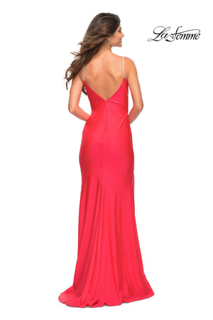 La Femme 30602 prom dress images.  La Femme 30602 is available in these colors: Hot Coral, Hot Pink.