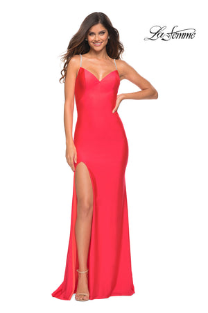 La Femme 30602 prom dress images.  La Femme 30602 is available in these colors: Hot Coral, Hot Pink.