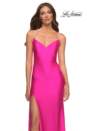 La Femme 30602 prom dress images.  La Femme 30602 is available in these colors: Hot Coral, Hot Pink.