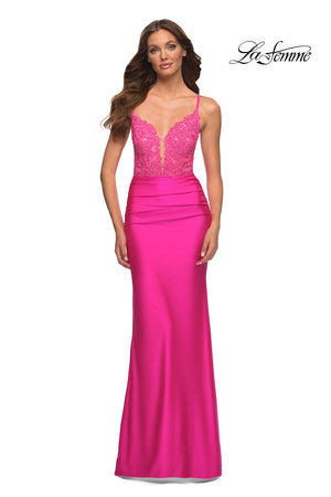 La Femme 30606 prom dress images.  La Femme 30606 is available in these colors: Neon Pink.