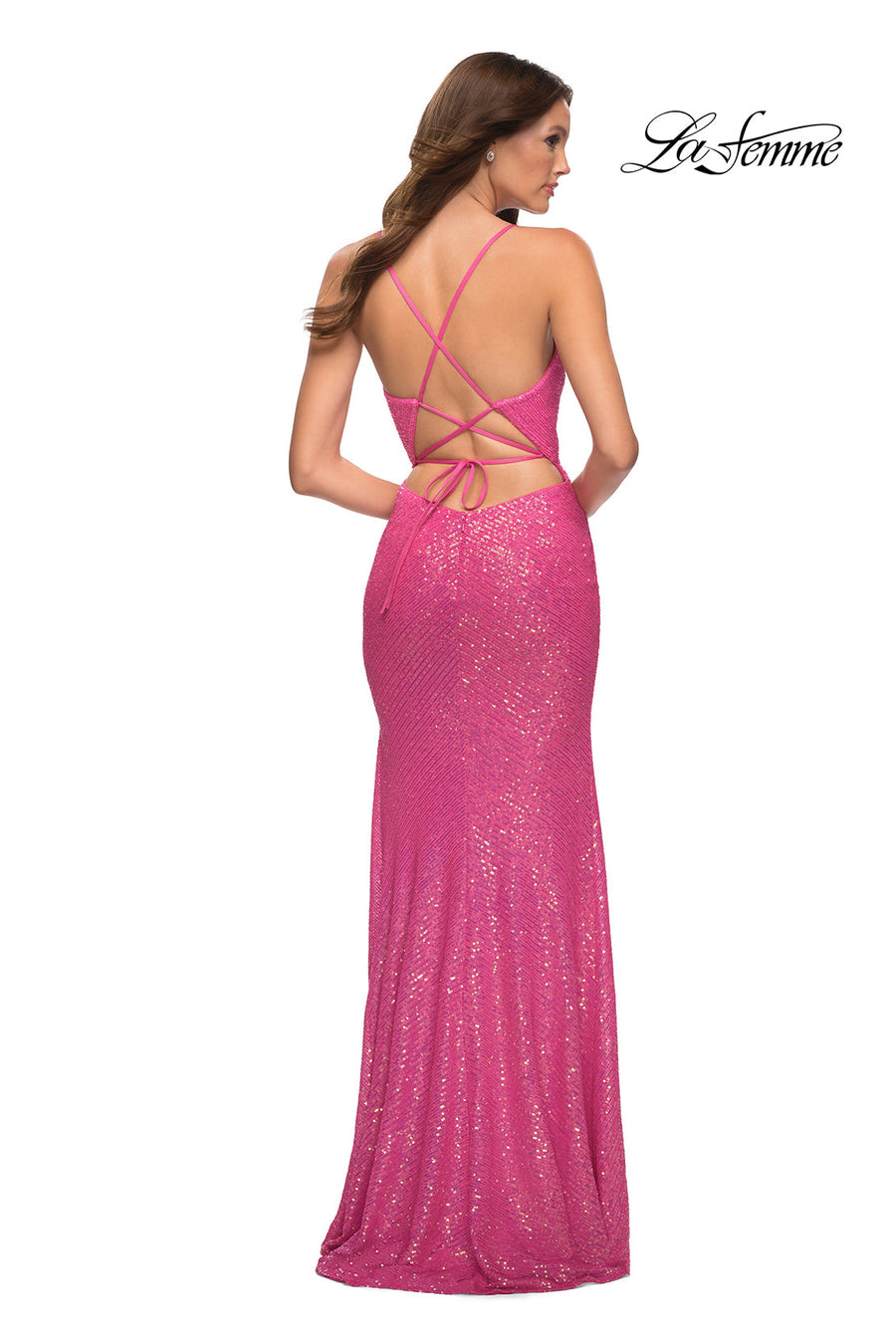 La Femme 30607 prom dress images.  La Femme 30607 is available in these colors: Hot Pink.