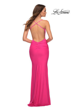La Femme 30611 prom dress images.  La Femme 30611 is available in these colors: Hot Coral, Neon Pink.