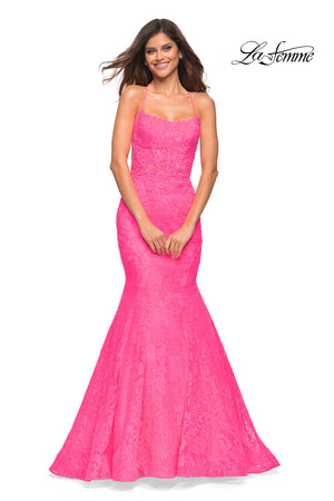 La Femme 30612 prom dress images.  La Femme 30612 is available in these colors: Aqua, Yellow.