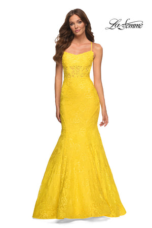 La Femme 30612 prom dress images.  La Femme 30612 is available in these colors: Aqua, Yellow.