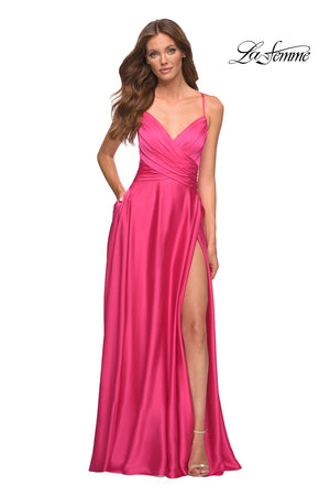 La Femme 30616 prom dress images.  La Femme 30616 is available in these colors: Hot Pink.