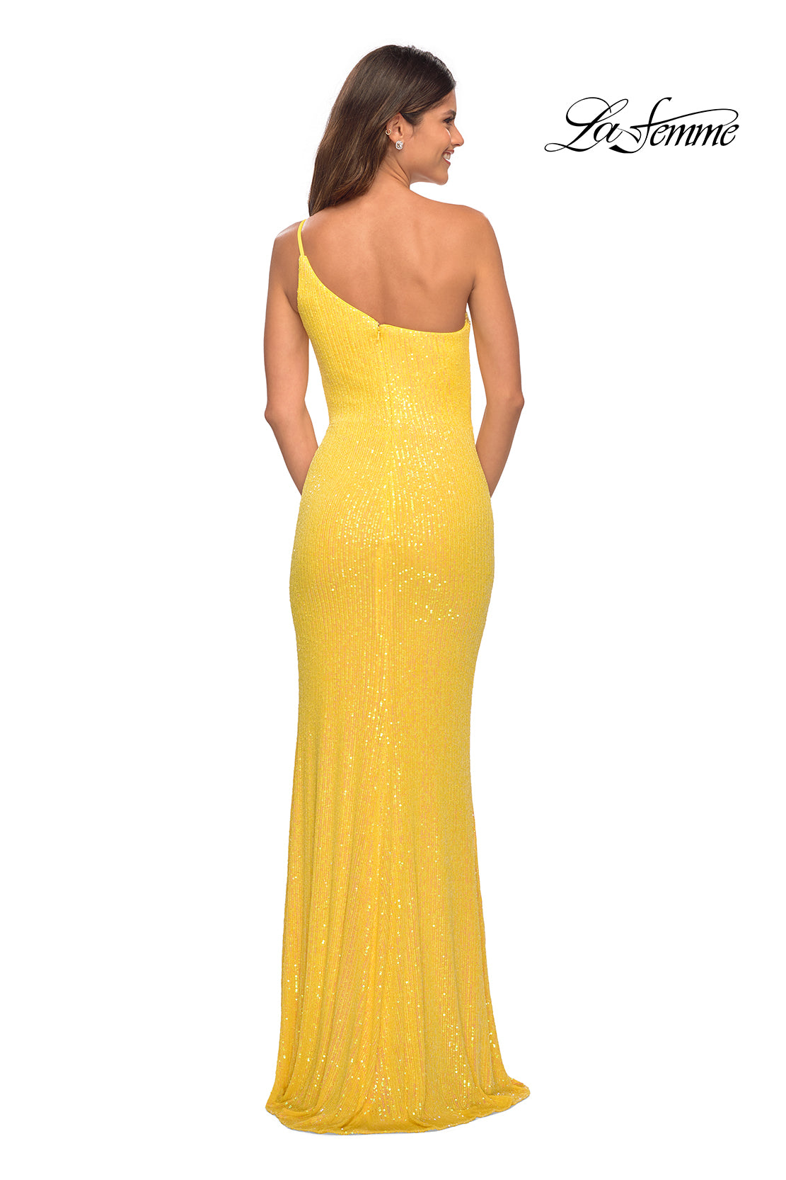 La Femme 30618 prom dress images.  La Femme 30618 is available in these colors: Aqua, Light Periwinkle, Orange, Purple, Yellow.