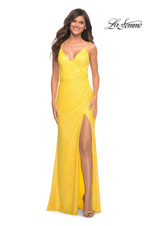 La Femme 30620 prom dress images.  La Femme 30620 is available in these colors: Aqua, Light Periwinkle, Orange, Purple, Yellow.
