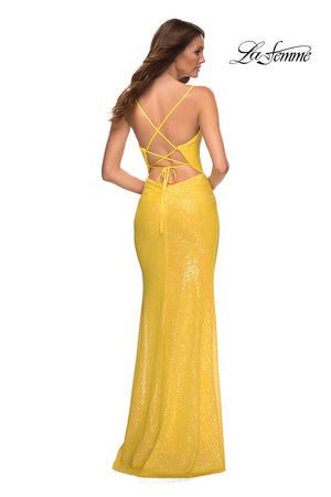 La Femme 30622 prom dress images.  La Femme 30622 is available in these colors: Aqua, Light Periwinkle, Orange, Purple, Yellow.
