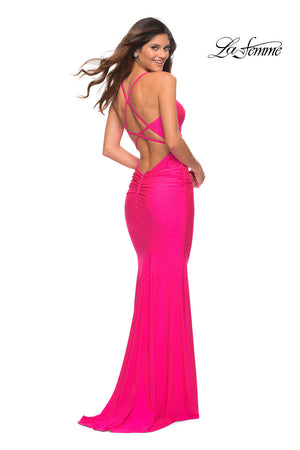 La Femme 30658 prom dress images.  La Femme 30658 is available in these colors: Neon Pink.