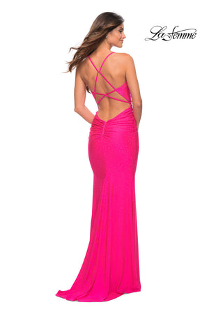 La Femme 30658 prom dress images.  La Femme 30658 is available in these colors: Neon Pink.